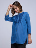 EMBROIDERED YOKE LONGLINE DENIM TUNIC