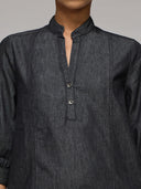 DENIM POP OVER SHIRT DRESS WITH HIGH-LOW HEM LINE