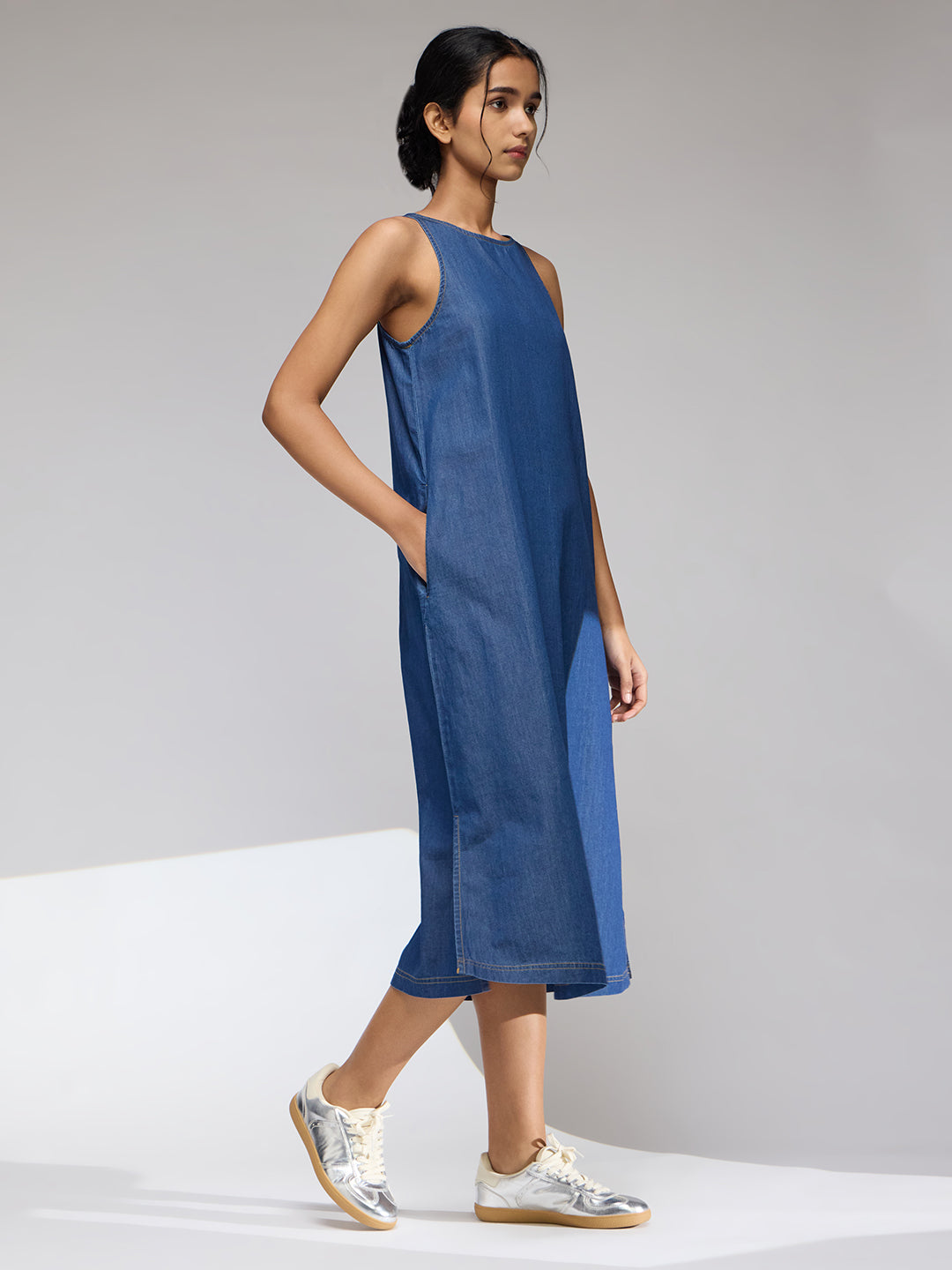 DENIM PLAIN A-LINE DRESS