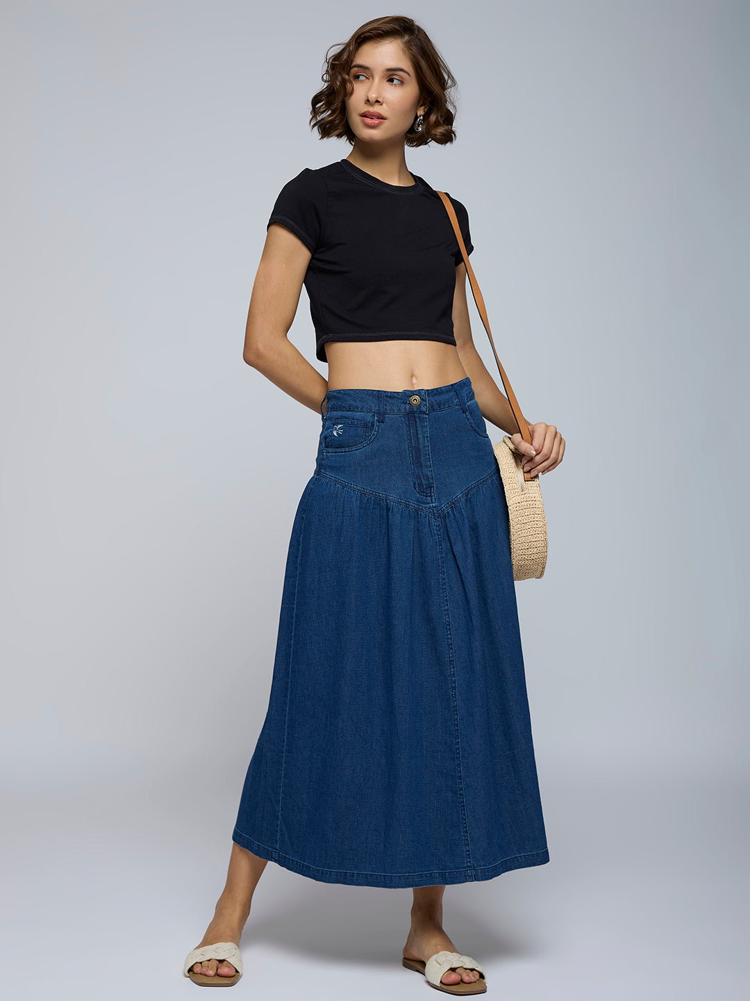 DARK BLUE A-LINE DENIM SKIRT