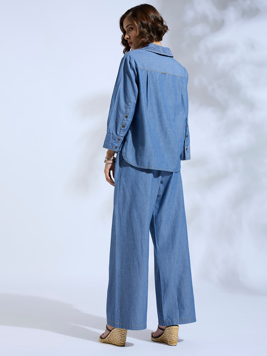 STRIPED DENIM POP OVER TUNIC & PANTS CO-ORD SET