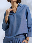 STRIPED DENIM POP OVER TUNIC & PANTS CO-ORD SET