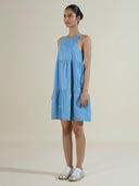 Embroidered 5.5oz denim tiered shift dress