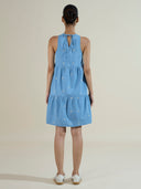 Embroidered 5.5oz denim tiered shift dress