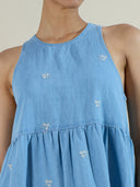 Embroidered 5.5oz denim tiered shift dress