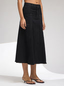 PANELLED A-LINE DENIM SKIRT