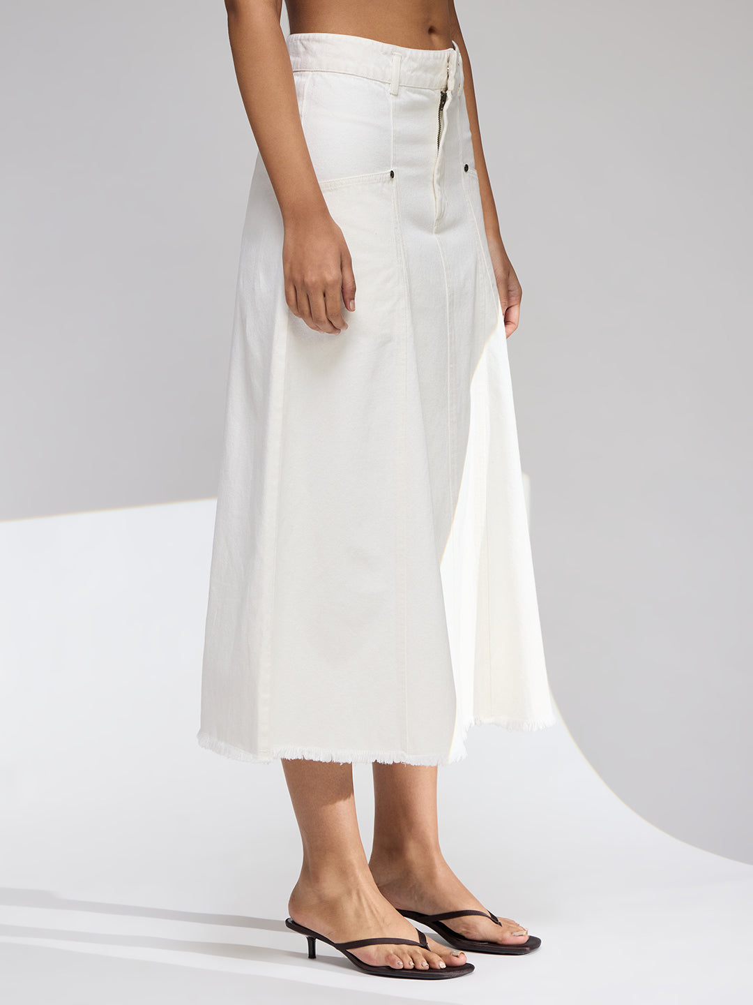 PANELLED A-LINE DENIM SKIRT