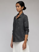 HEART EMBROIDERED DENIM SHIRT