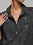 HEART EMBROIDERED DENIM SHIRT