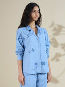 CARNATIONS PRINTED DENIM SHIRT WITH LAPEL COLLAR