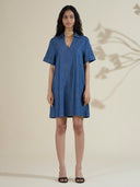 V NECK POP OVER DENIM SWING DRESS
