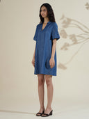 V NECK POP OVER DENIM SWING DRESS