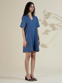 V NECK POP OVER DENIM SWING DRESS