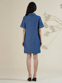 V NECK POP OVER DENIM SWING DRESS