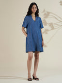 V NECK POP OVER DENIM SWING DRESS