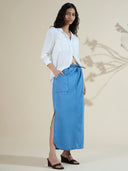 DENIM STRAIGHT SIDE SLIT SKIRT