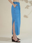DENIM STRAIGHT SIDE SLIT SKIRT