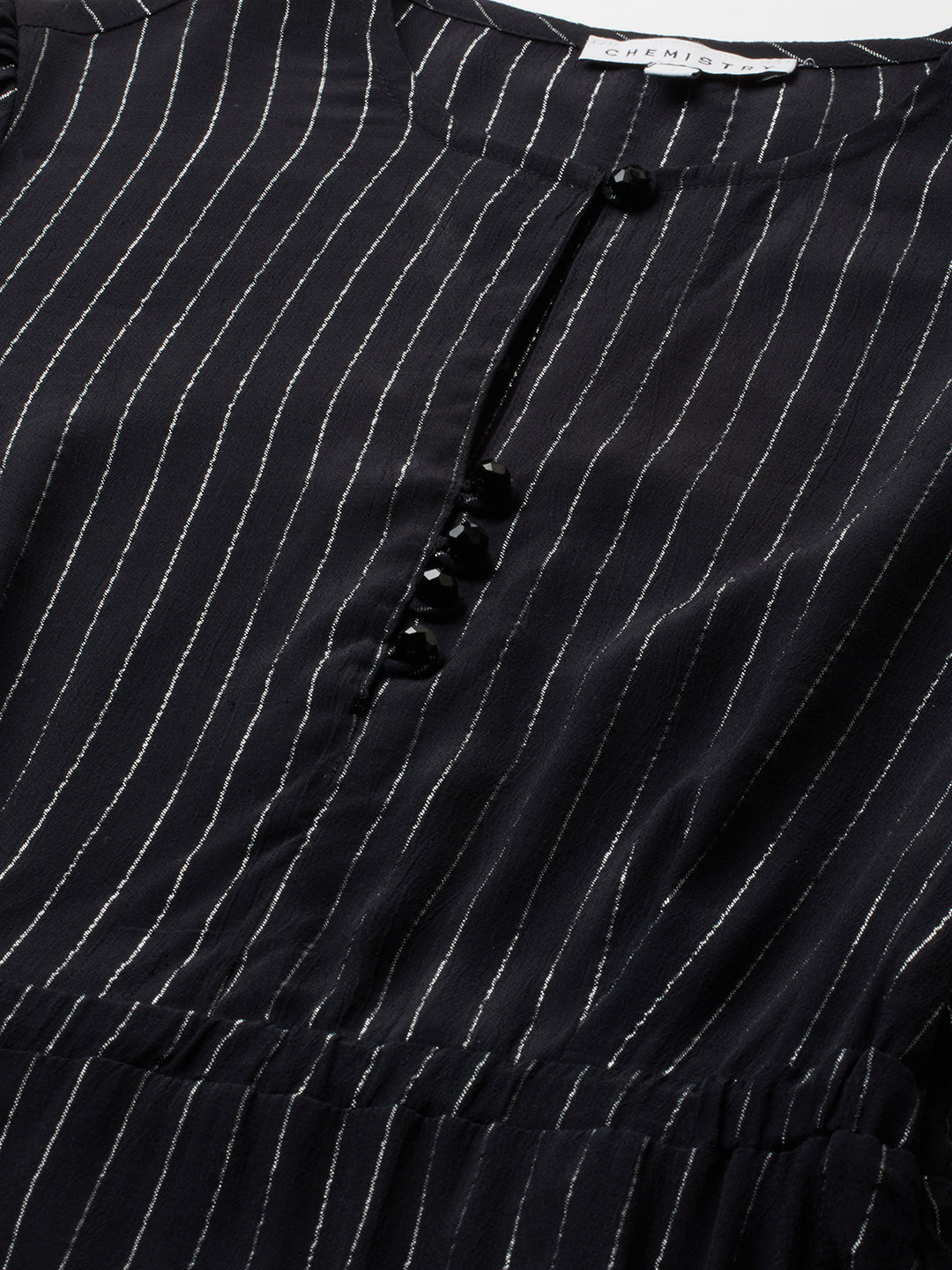 Viscose Crepe Striped Lurex Fit & Peplum Flare Dress