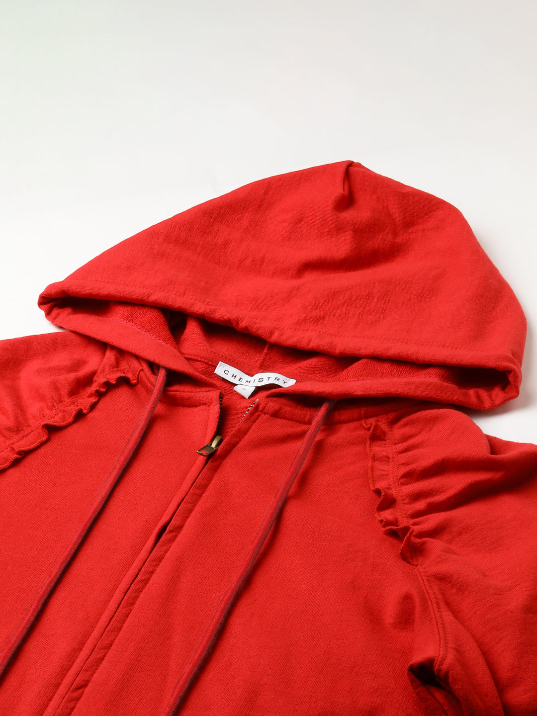 French Terry Hoodie With Ruched Raglan Detailing