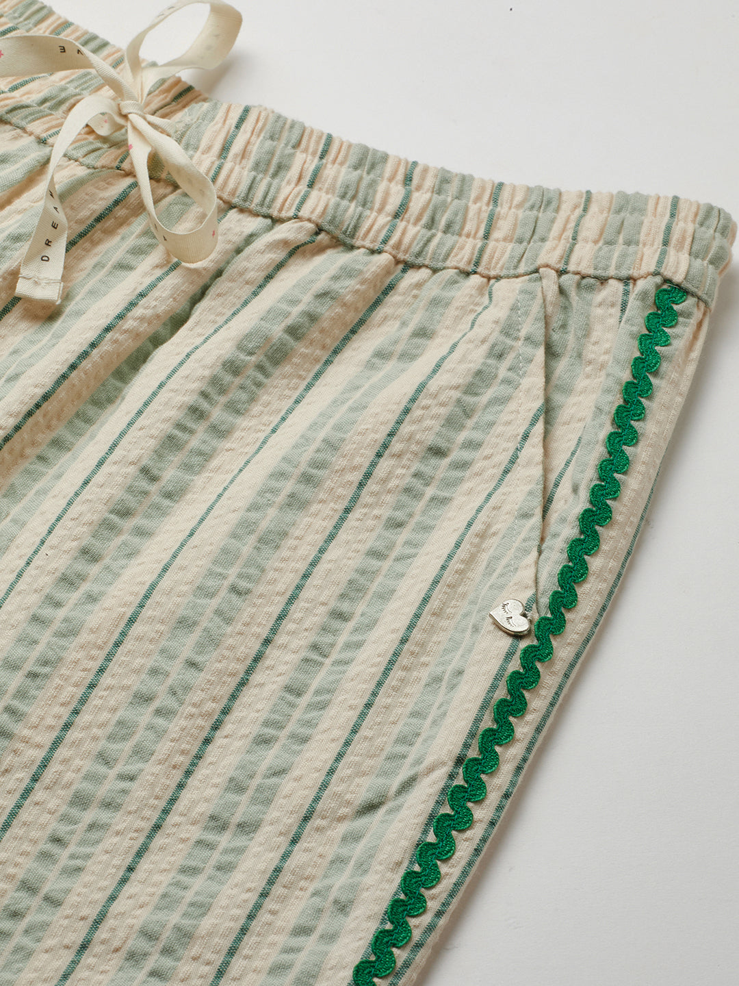 Striped Seersucker Knee Length Cotton Bermuda Shorts W/ Ric Rac Detailing