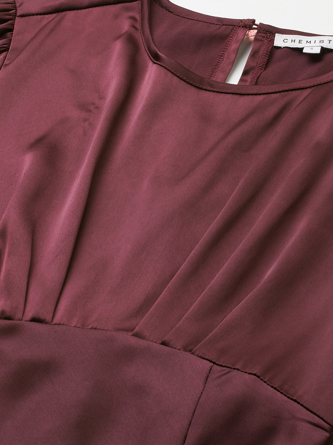 Satin Lycra Flutter Sleeve Bias Cut Dress W/ Front Slit