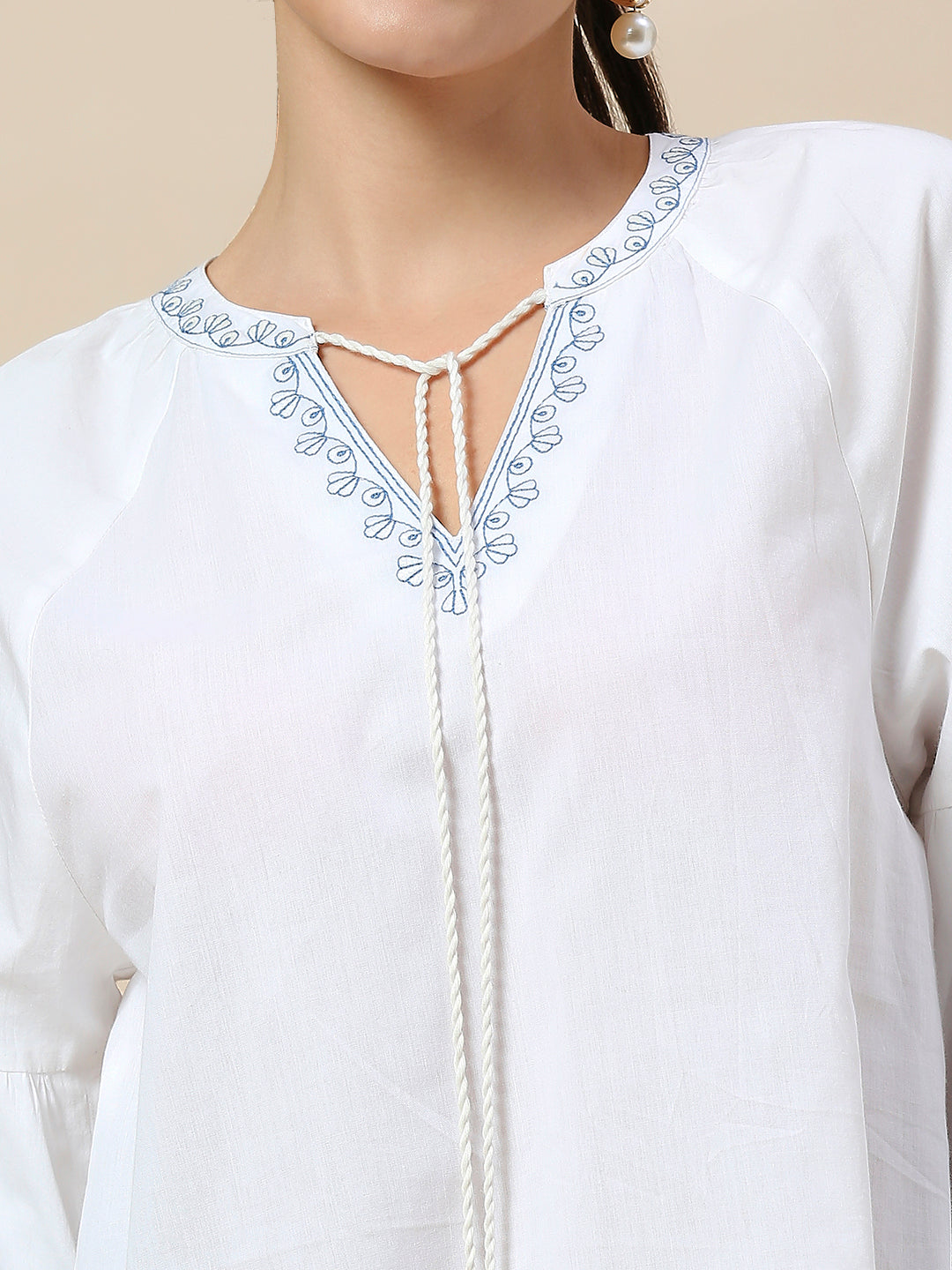 COTTON POPLIN EMBROIDERED TUNIC TOP