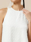 INCUT NECK TEXTURED CRUSHED POLY A-LINE DRESS