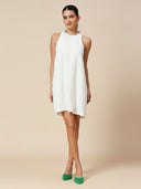 INCUT NECK TEXTURED CRUSHED POLY A-LINE DRESS
