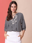 TIC TAC DOT PRINTED VISCOSE TUNIC TOP WITH EMBROIDERY