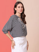 TIC TAC DOT PRINTED VISCOSE TUNIC TOP WITH EMBROIDERY