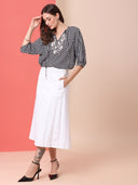 TIC TAC DOT PRINTED VISCOSE TUNIC TOP WITH EMBROIDERY