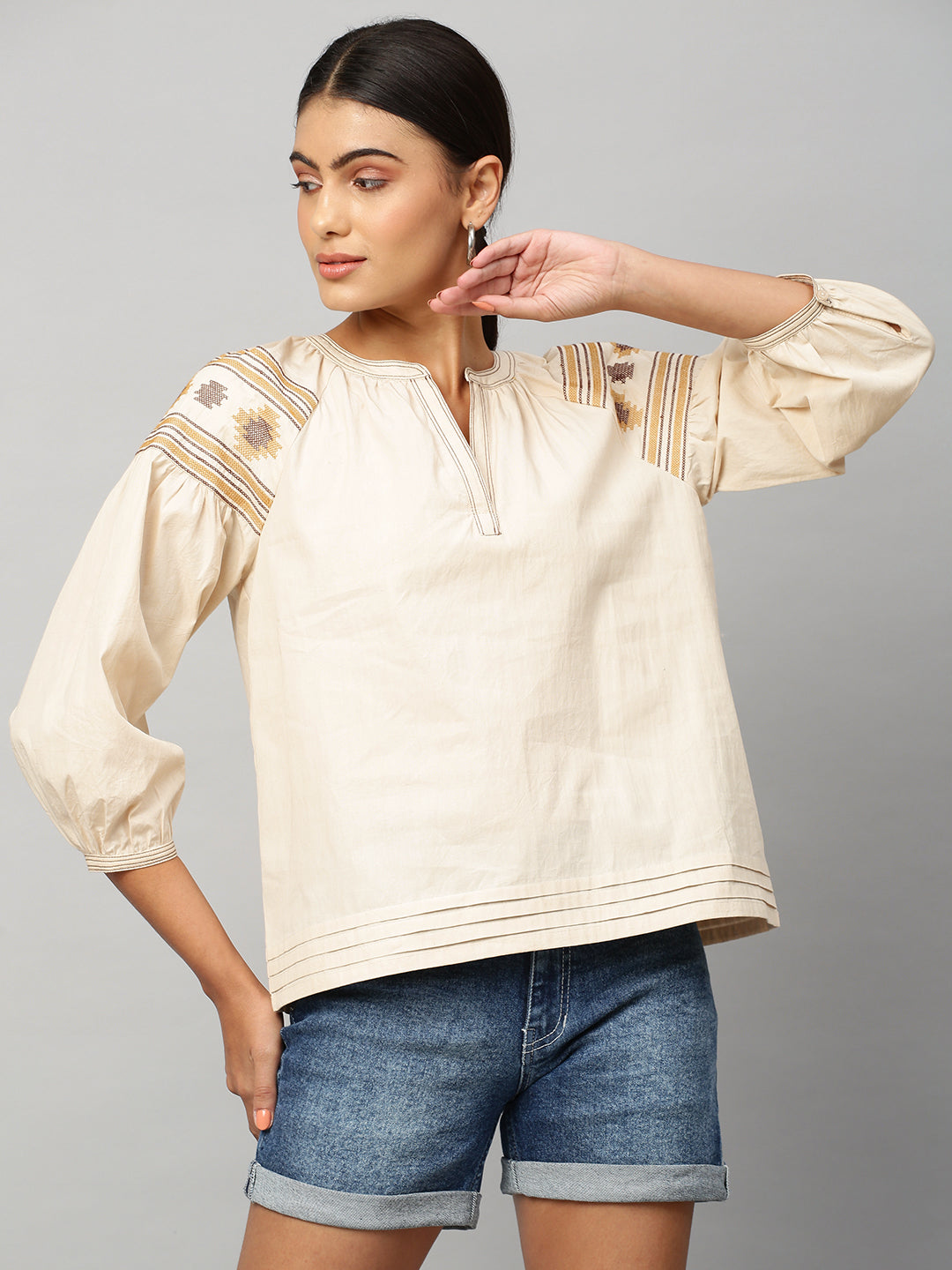 Cotton Poplin Embroidered Tunic Top