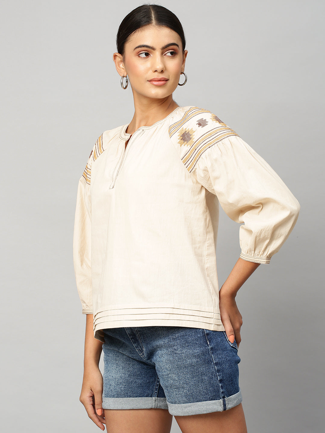 Cotton Poplin Embroidered Tunic Top