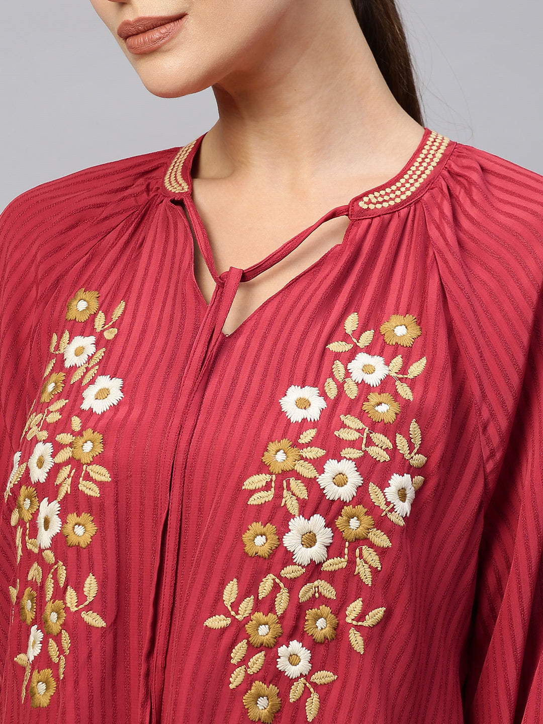 Viscose Crepe Dobby Embroidered Tunic Top