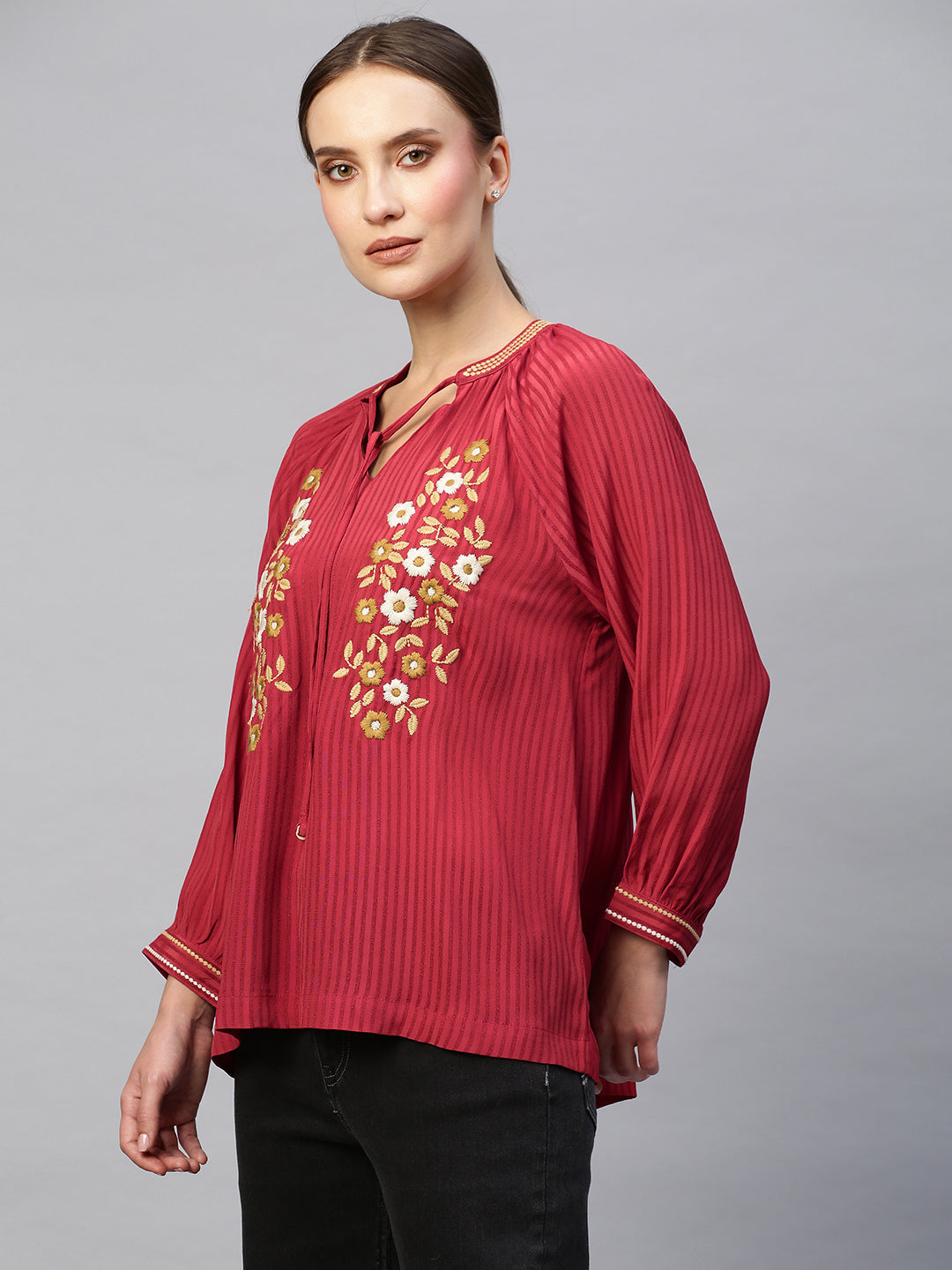 Viscose Crepe Dobby Embroidered Tunic Top
