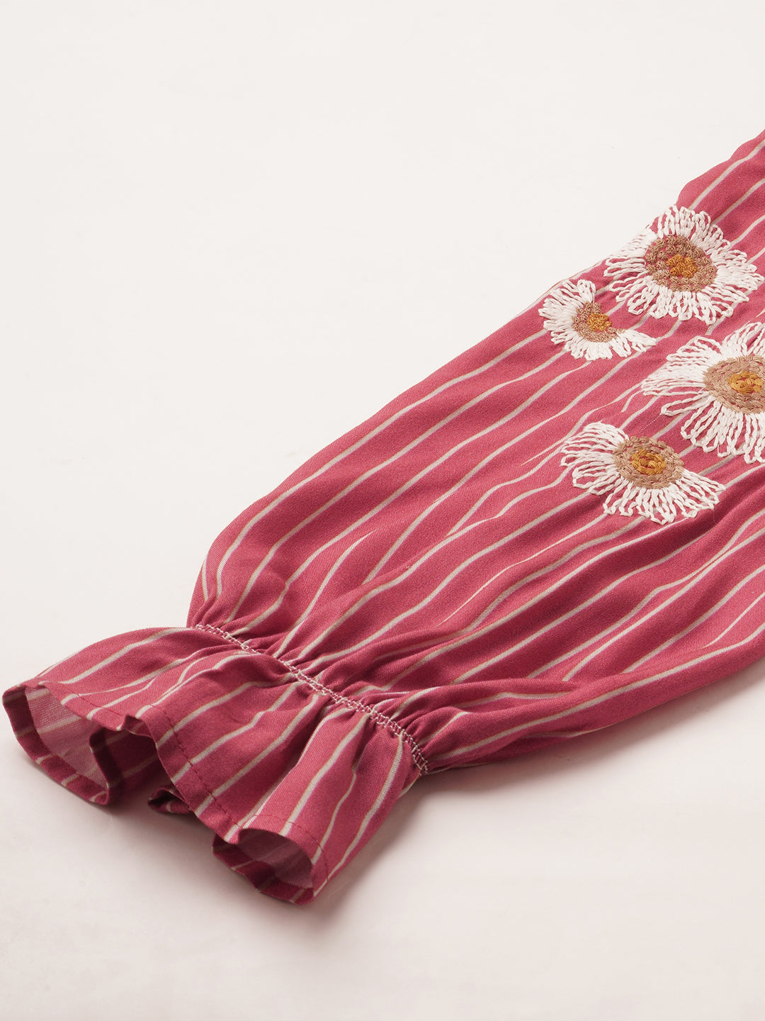 Striped Rayon Tunic Top W/ Embroidered Sleeves