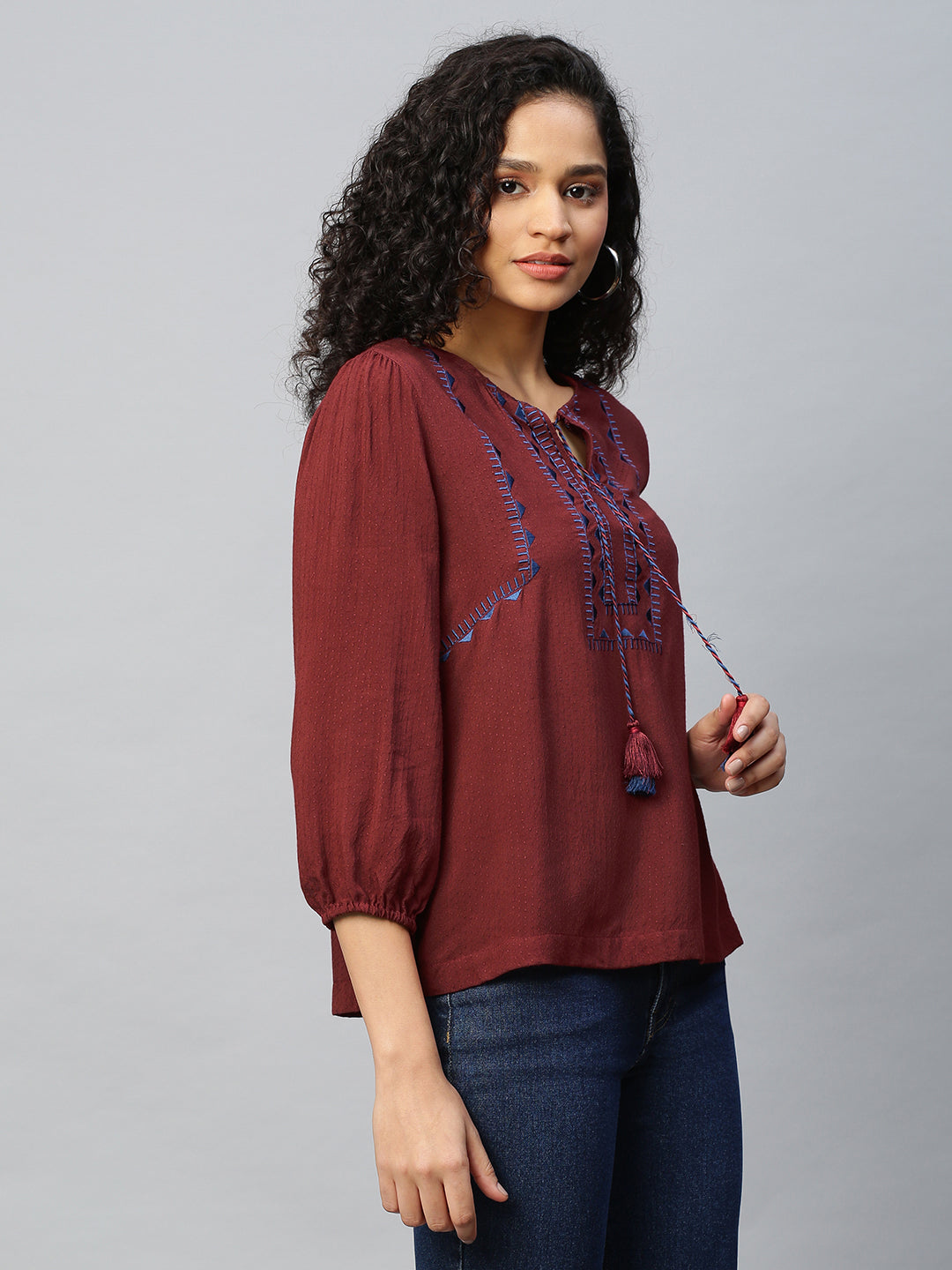 Rayon Dobby Embroidered Tunic Top