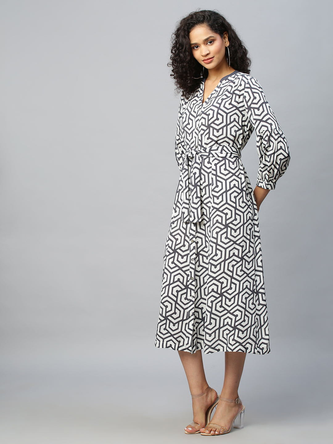 Viscose Crepe Graphic Printed Shirt Dress