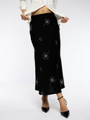 CRUSHED SATIN EMBROIDERED BIAS SKIRT