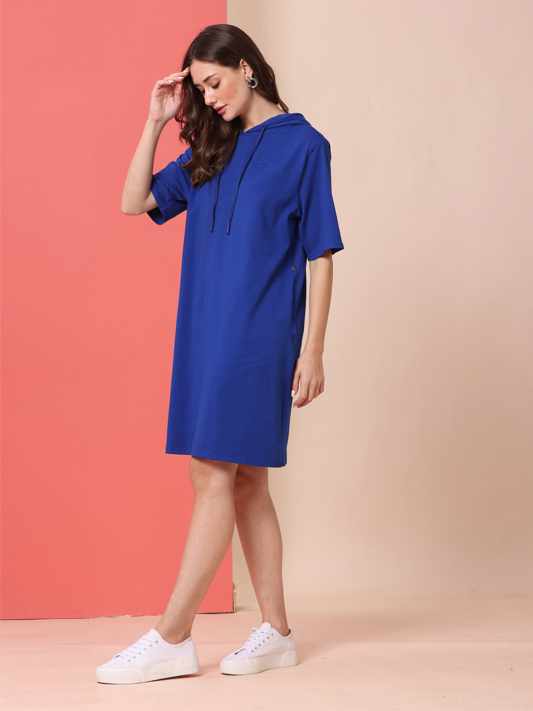 COTTON LYCRA TEE DRESS W/ HOODIE