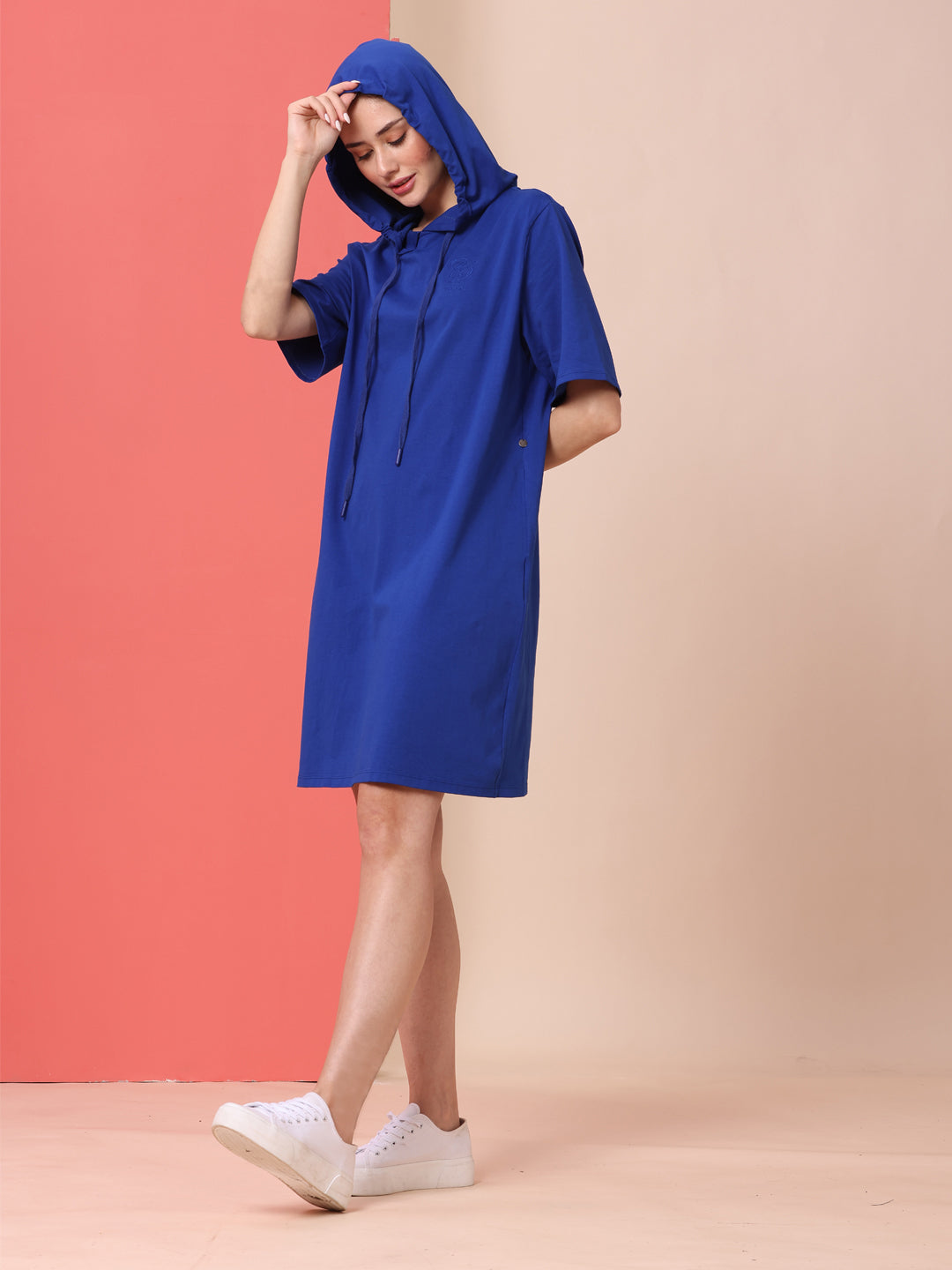 COTTON LYCRA TEE DRESS W/ HOODIE