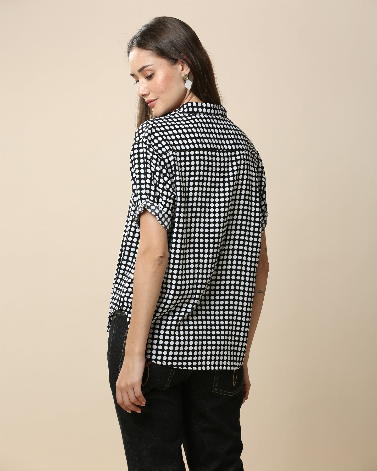 TIC TAC POLKA PRINTED VISCOSE FLUID SHIRT