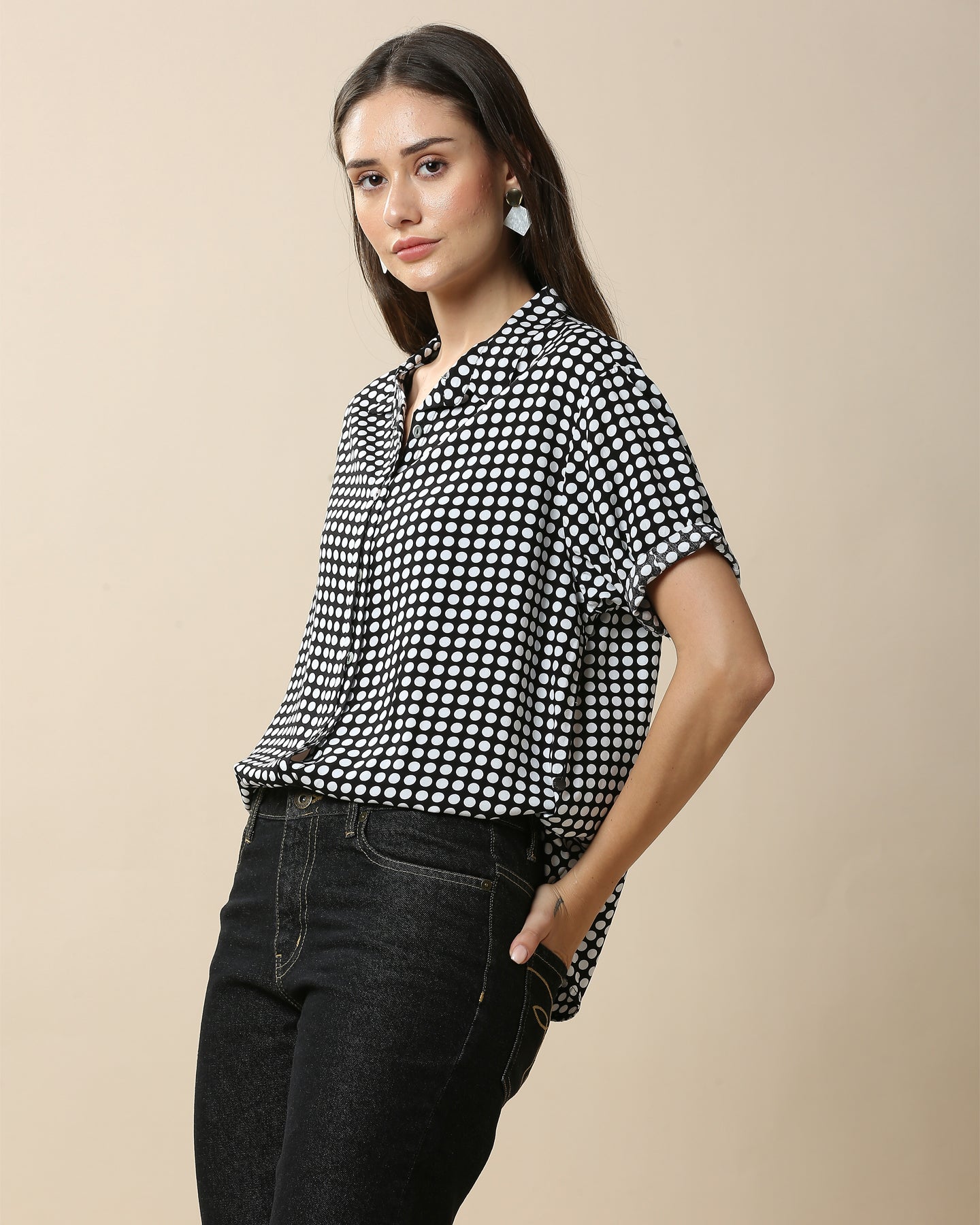 TIC TAC POLKA PRINTED VISCOSE FLUID SHIRT