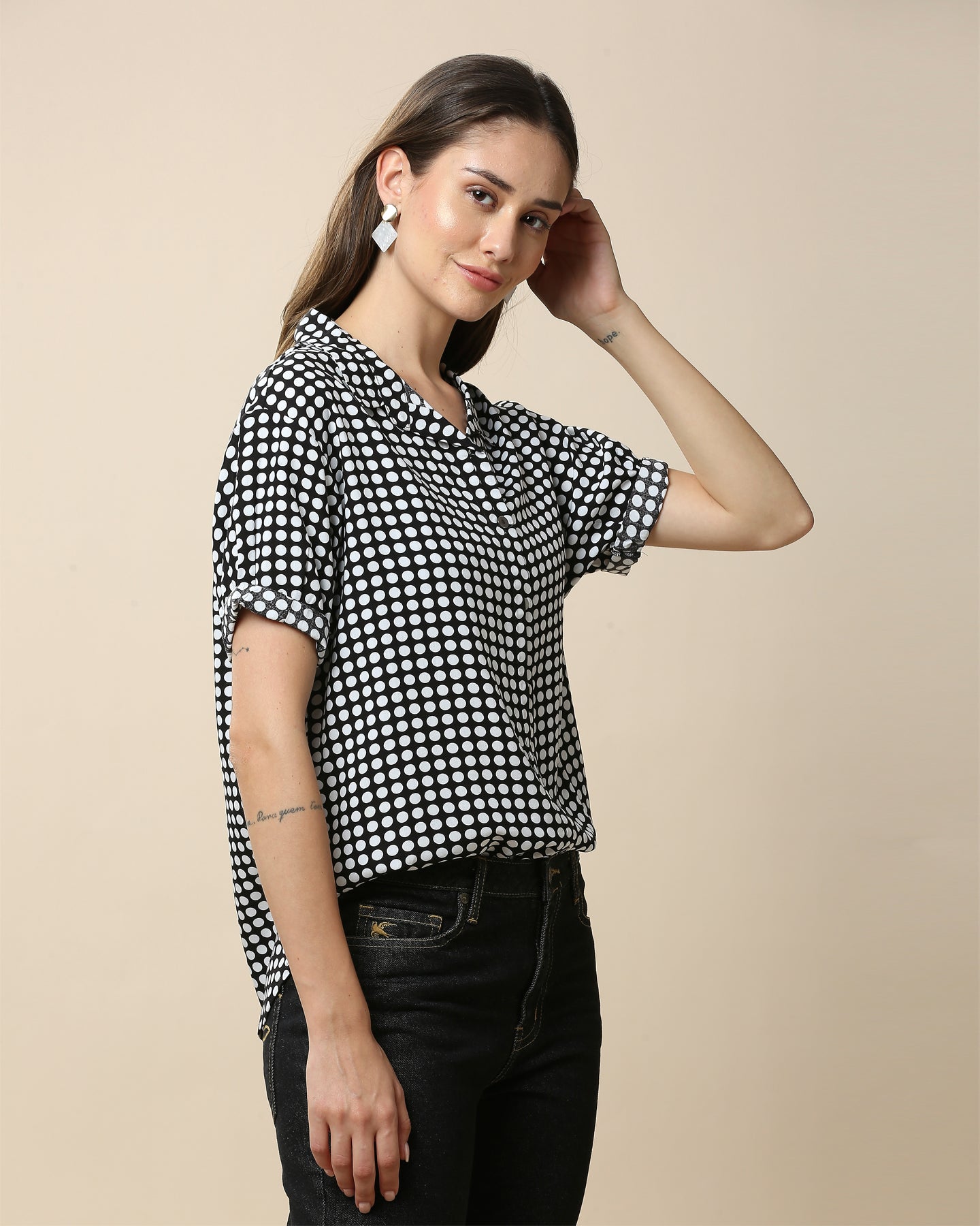 TIC TAC POLKA PRINTED VISCOSE FLUID SHIRT