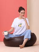 COTTON PRINTED TEE & STRIPED PJ NIGHT SUIT