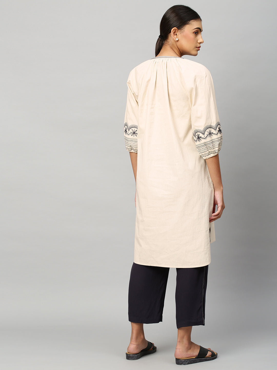 Poplin Embroidered Tunic And Crinkle Rayon Set