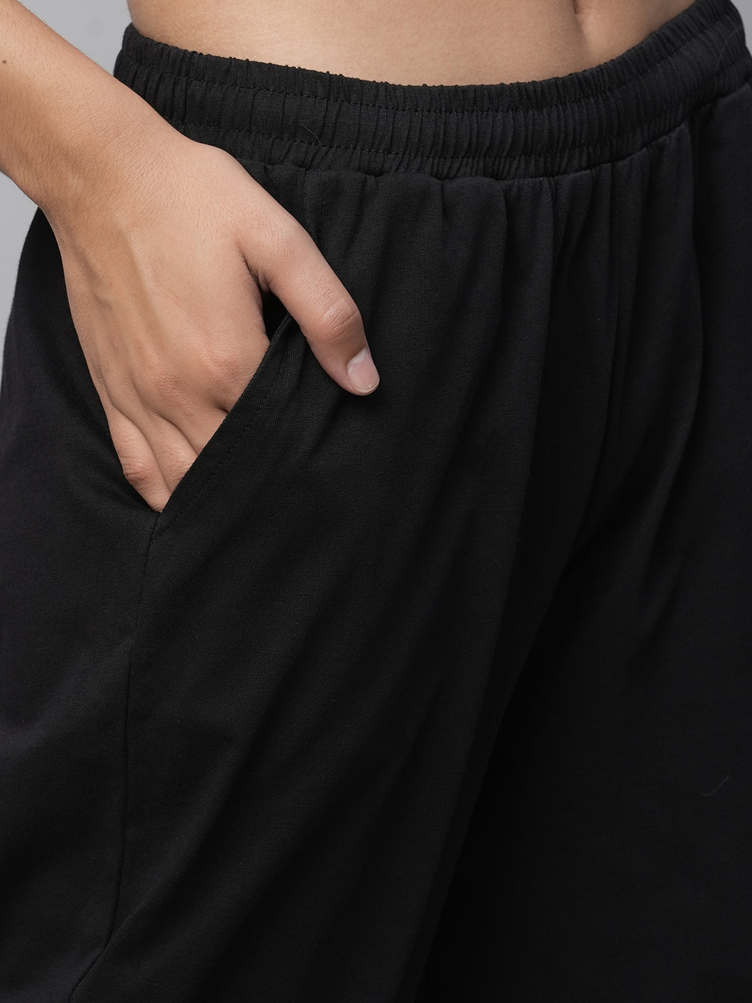 Cotton Jersey Embellished Longline Tee W/ Cropped Slim Pant Set