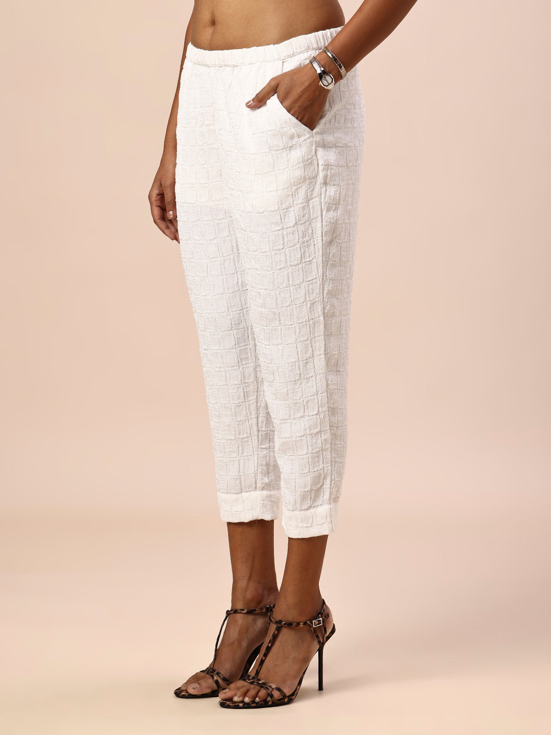 TEXTURED POLY INCUT EMBELLISHED LONGLINE TOP & CROPPED PJ'S CO-ORD SET