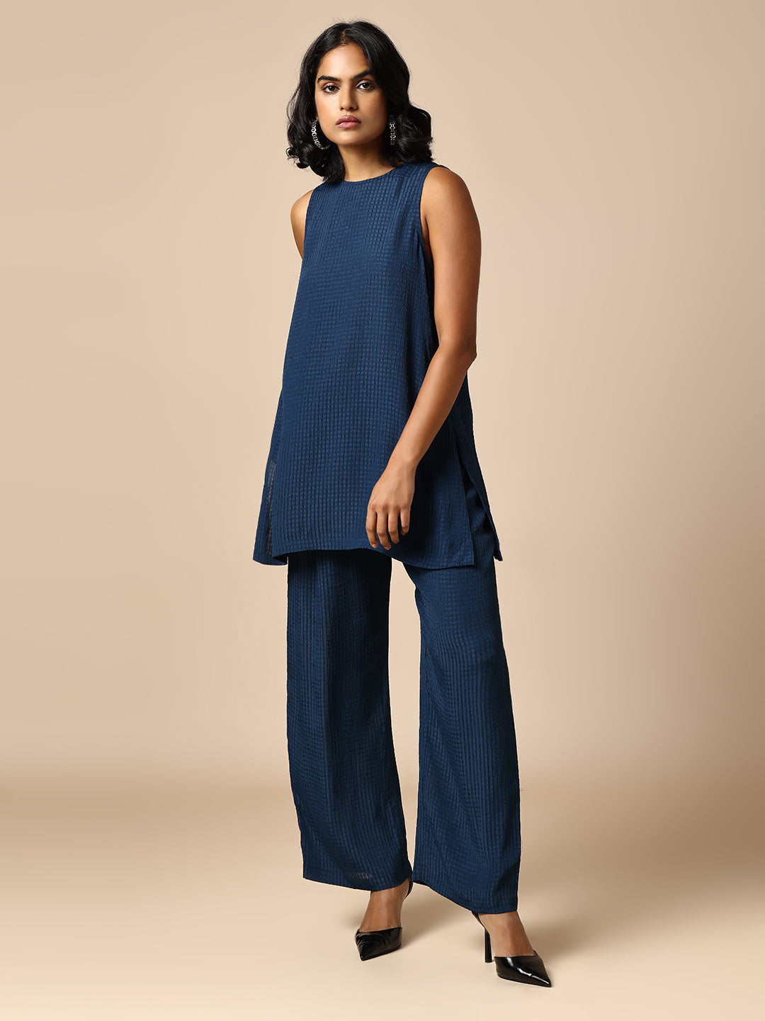 VISCOSE DOBBY LONGLINE SLIT TUNIC & TROUSERS CO-ORD SET