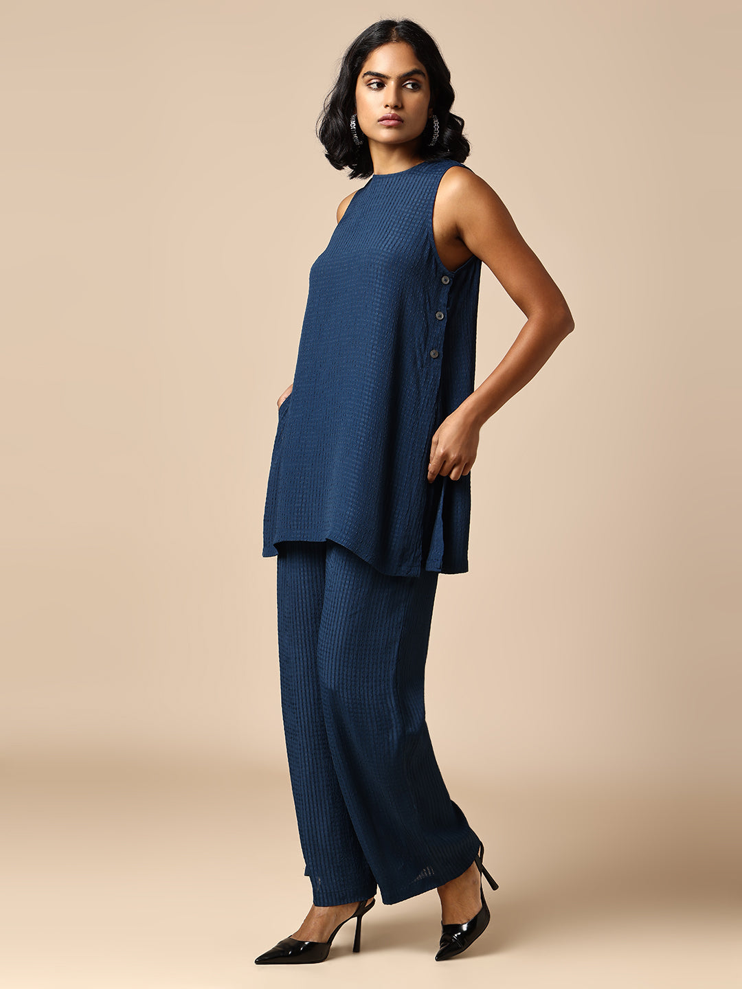 VISCOSE DOBBY LONGLINE SLIT TUNIC & TROUSERS CO-ORD SET